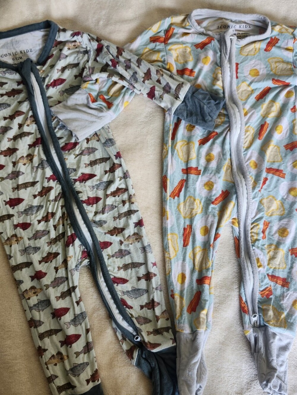 Two-Pack Footed Pajama Set - Fish & Breakfast Prints - Multi